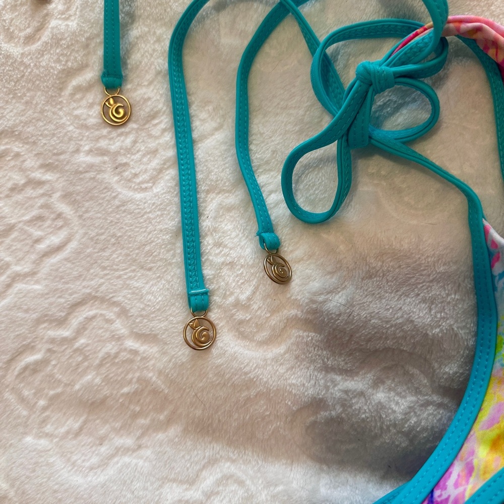 Berry Beachy NWT multicolor snake print bikini with turquoise trim set - Picture 7 of 7